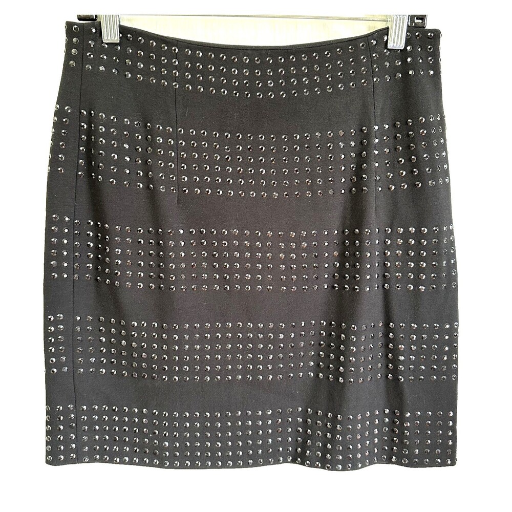 Ambiente Fashion Women's Black Studded Stretch Lined Pencil Mini Skirt Sz 8